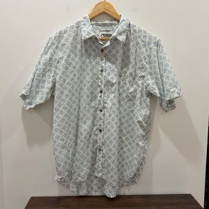 Mountain Khakis large White Blue Cotton short sleeve Shirt Jackson hole like new